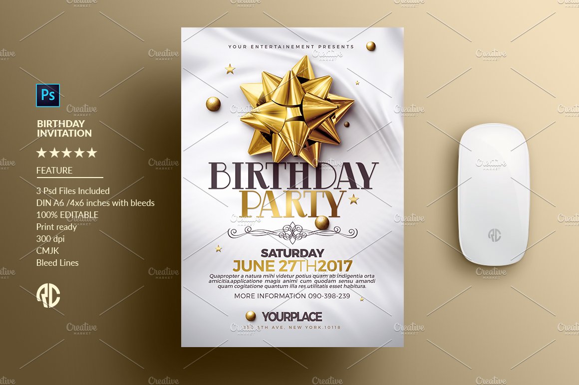 Birthday Invitation | 3 Psd Template preview image.