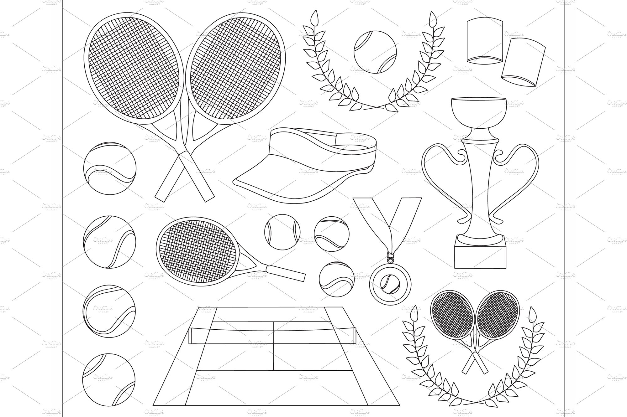 Tennis set icons cover image.
