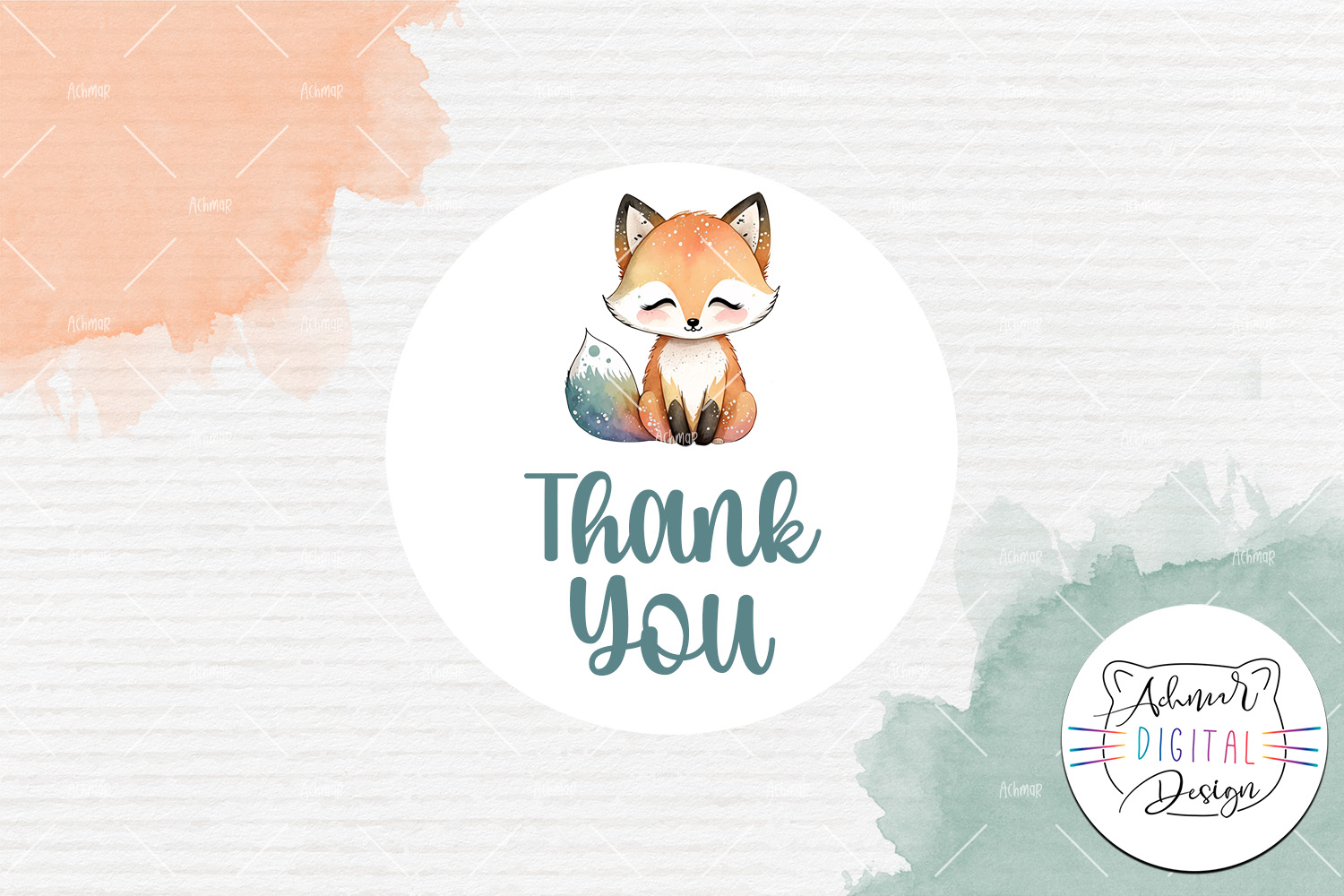 Thank card with a fox on it.