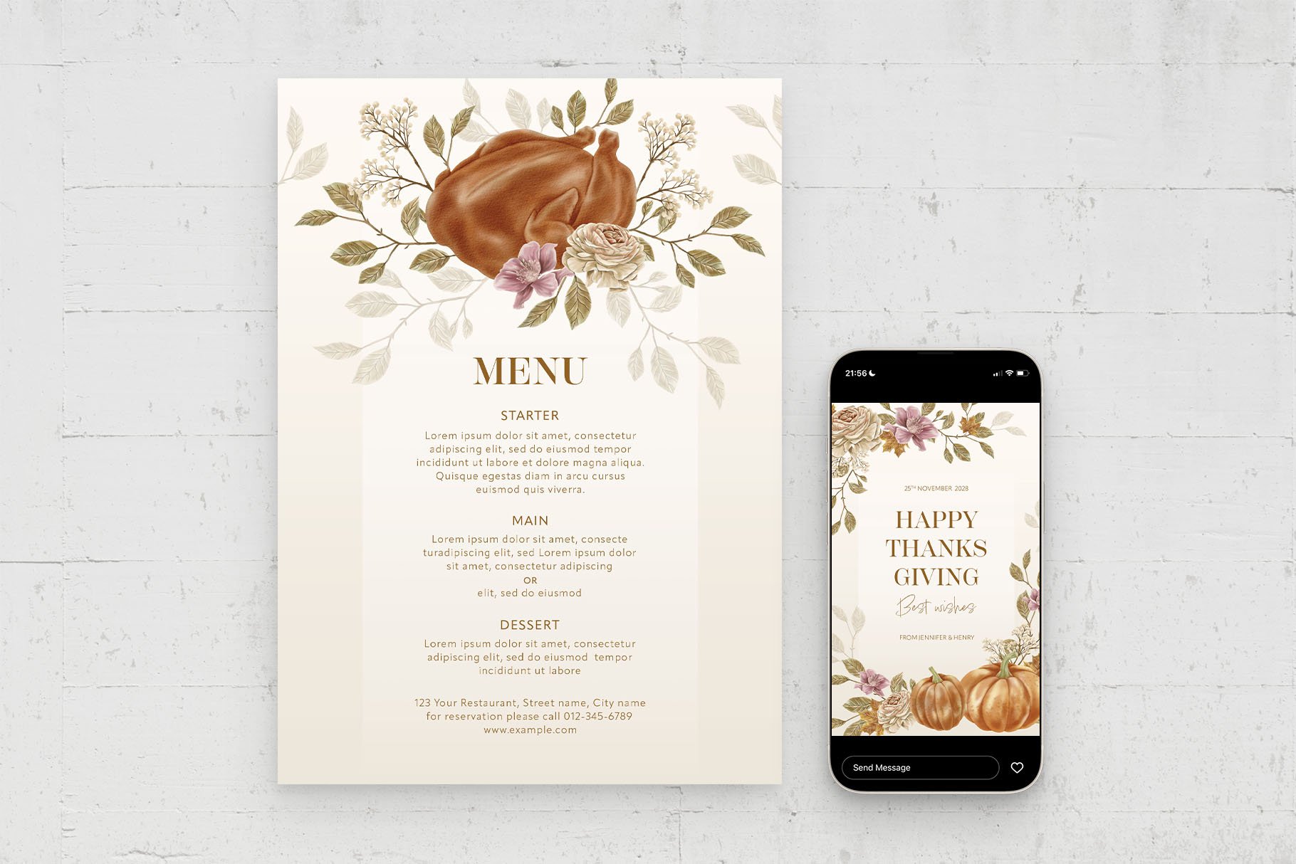 thanksgiving menu card flyer template 01 386