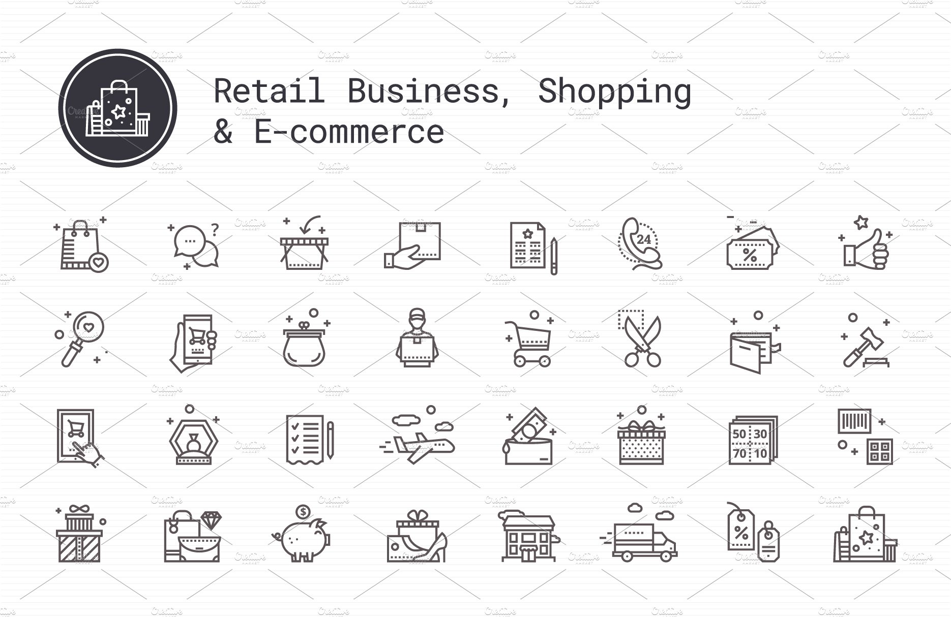 Shopping, E-commerce Thin Line Icons preview image.