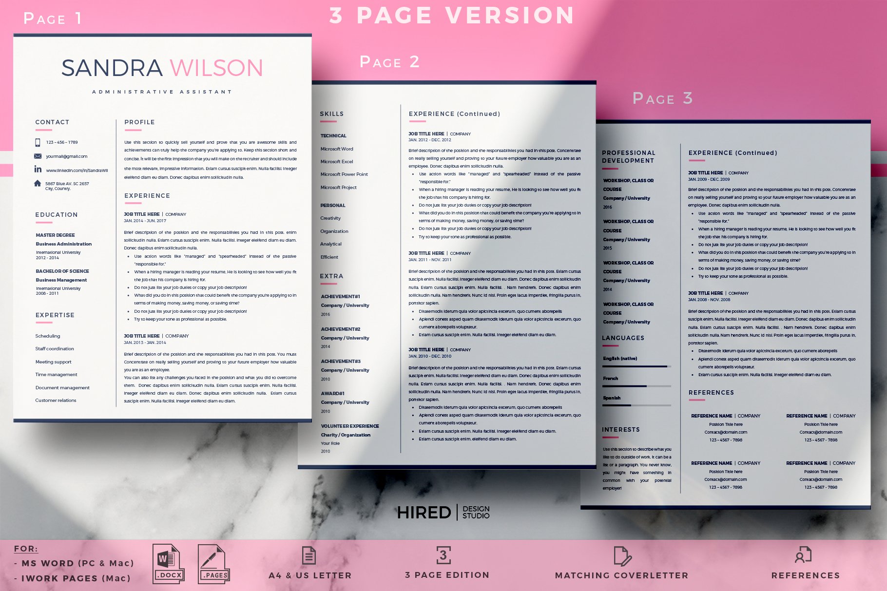 three 3 page modern resume template for word and pages 504