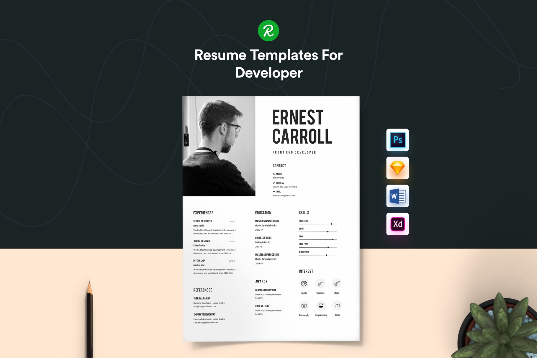 Resume template for a graphic designer.