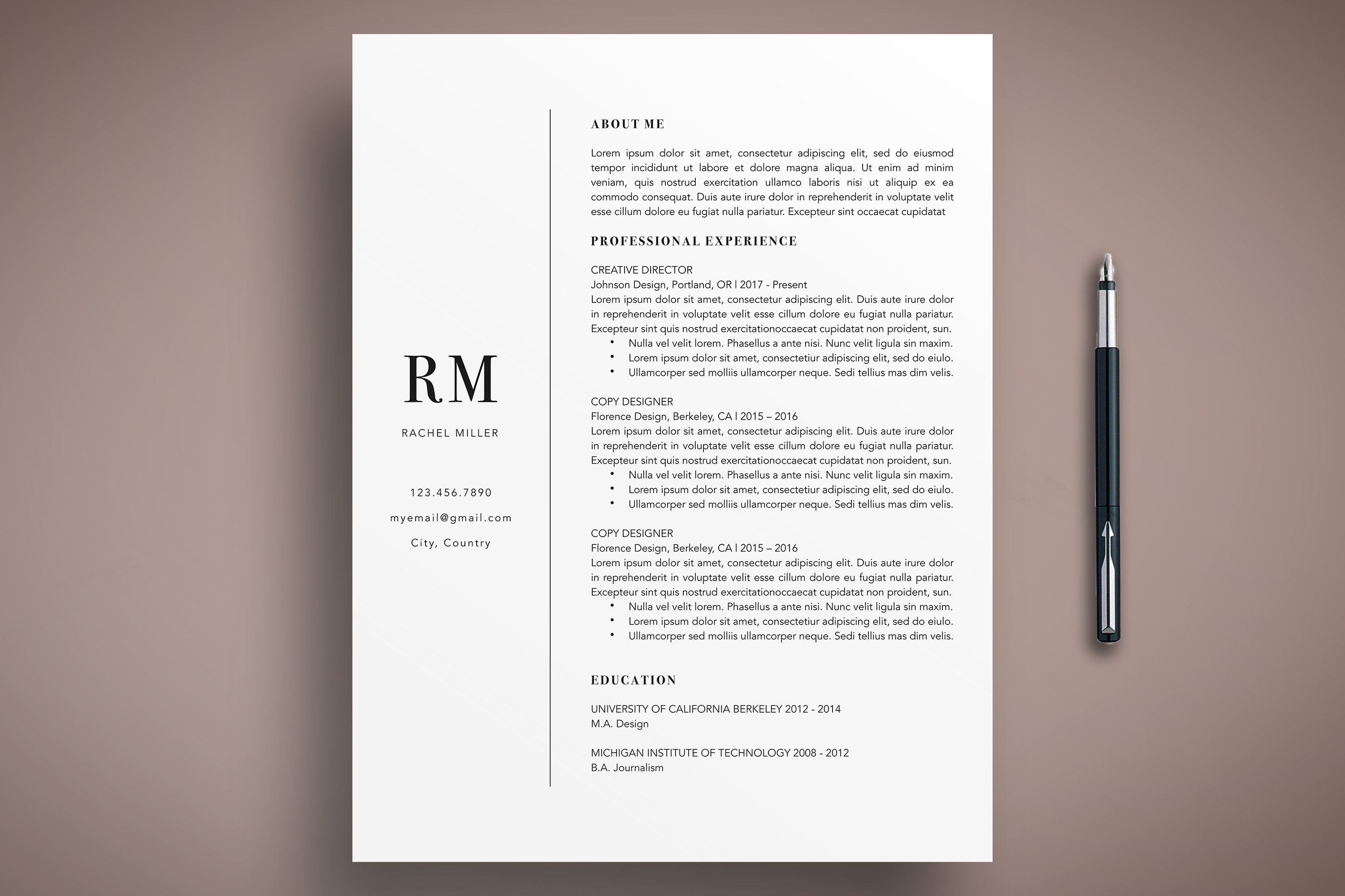 Modern CV Resume Template Word/Pages cover image.
