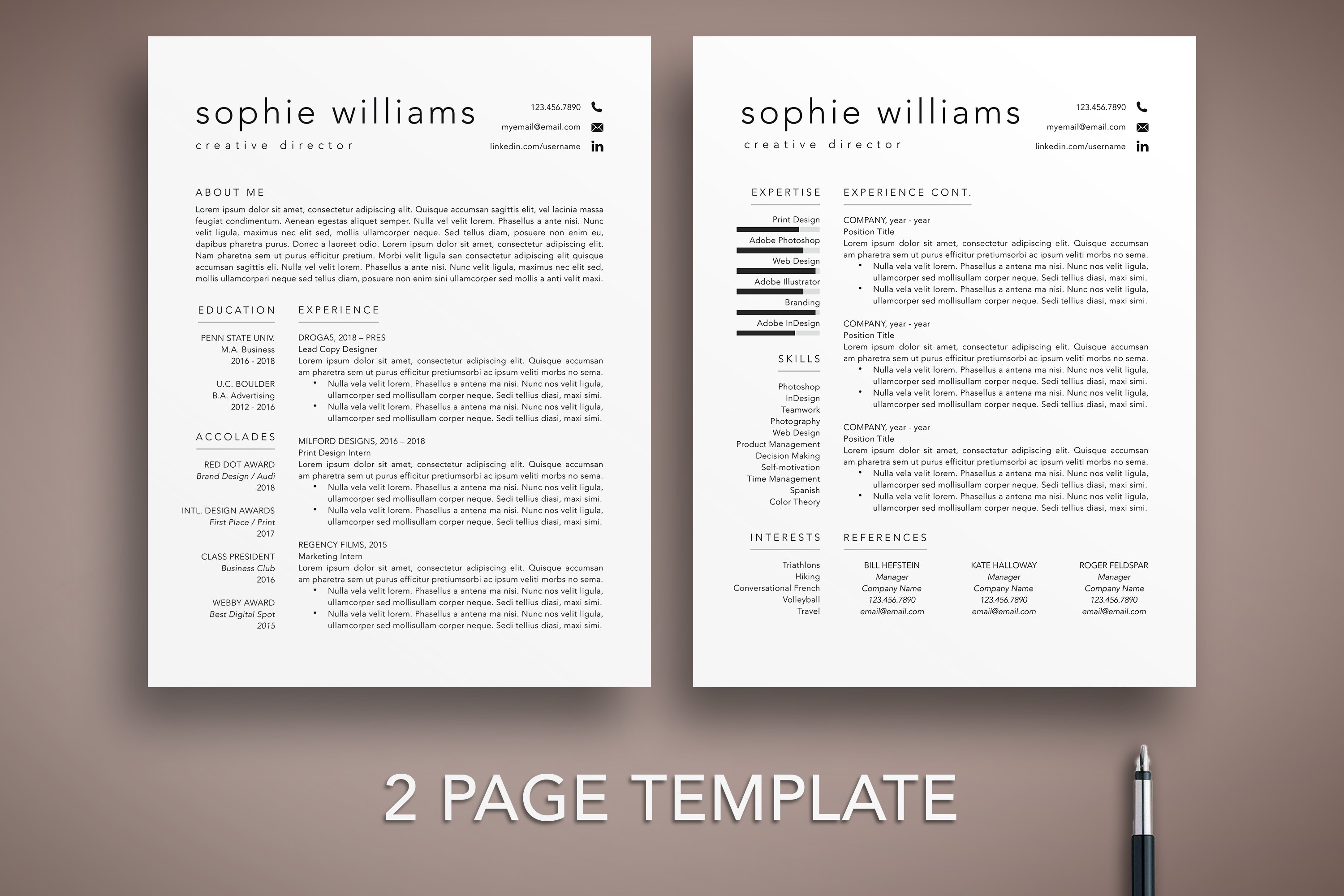 3 Page Resume CV Template Word Pages preview image.