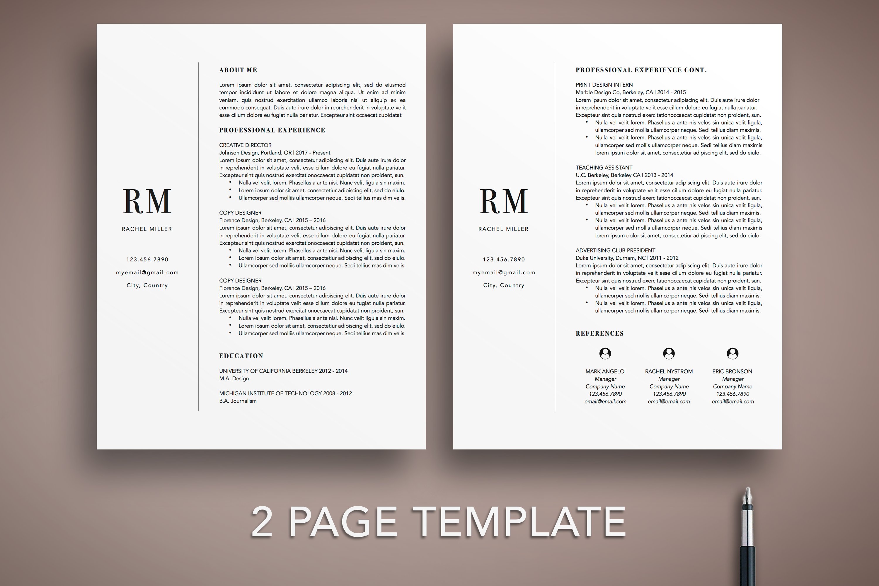 Modern CV Resume Template Word/Pages preview image.