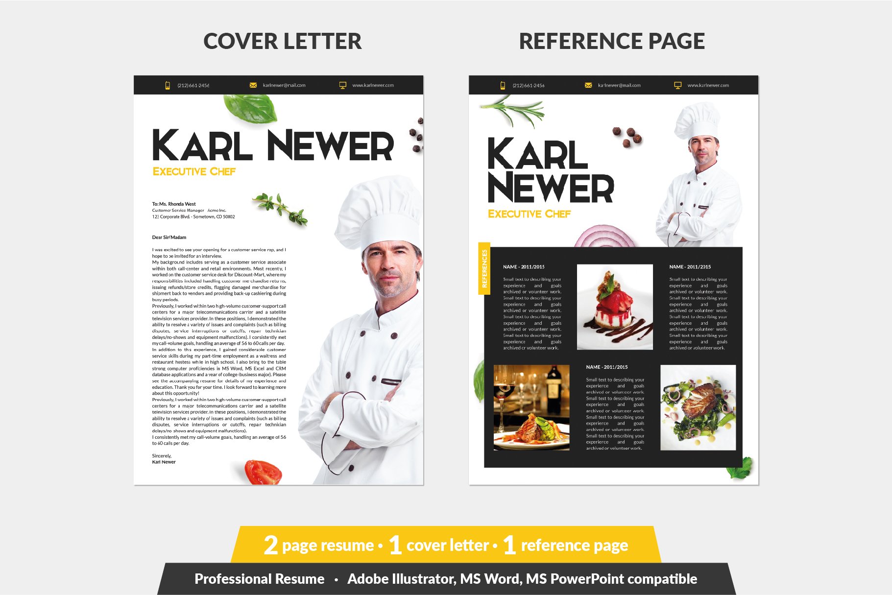 Executive Chef Resume Template preview image.
