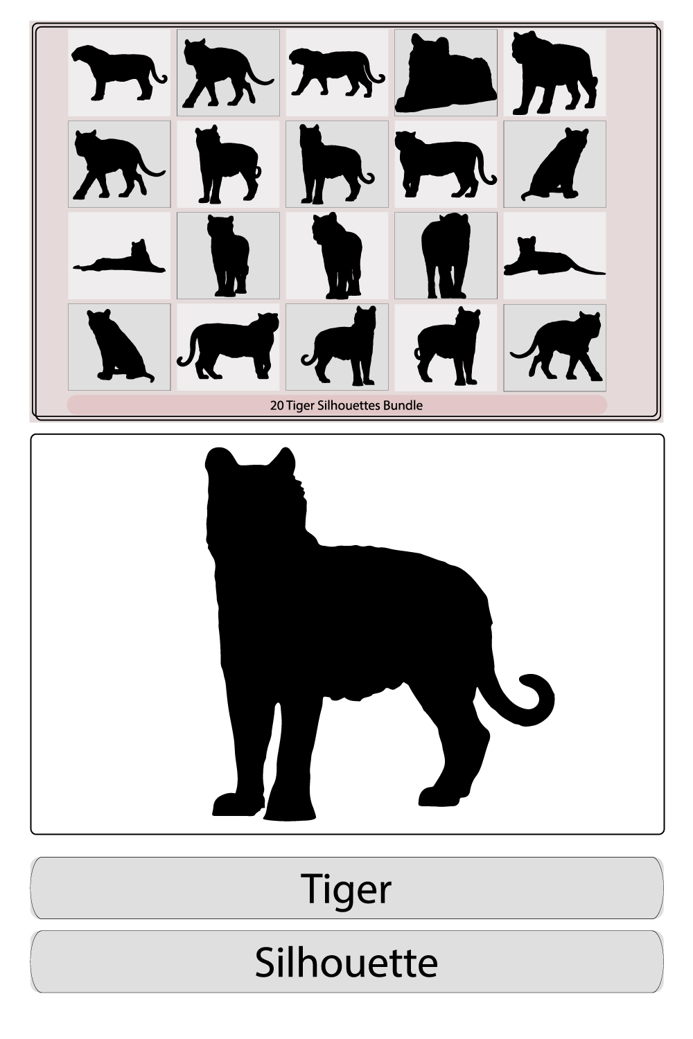 Silhouette of Tiger,Tiger vector silhouette,Tiger roaring logo pinterest preview image.