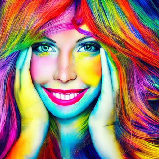 Woman with colorful hair and bright makeup.
