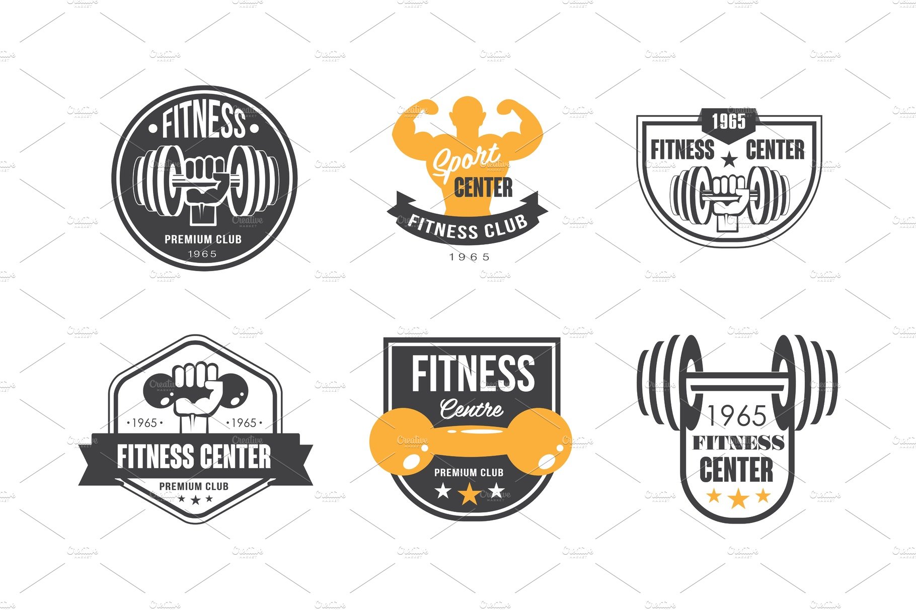 Fitness center logo design set cover image.