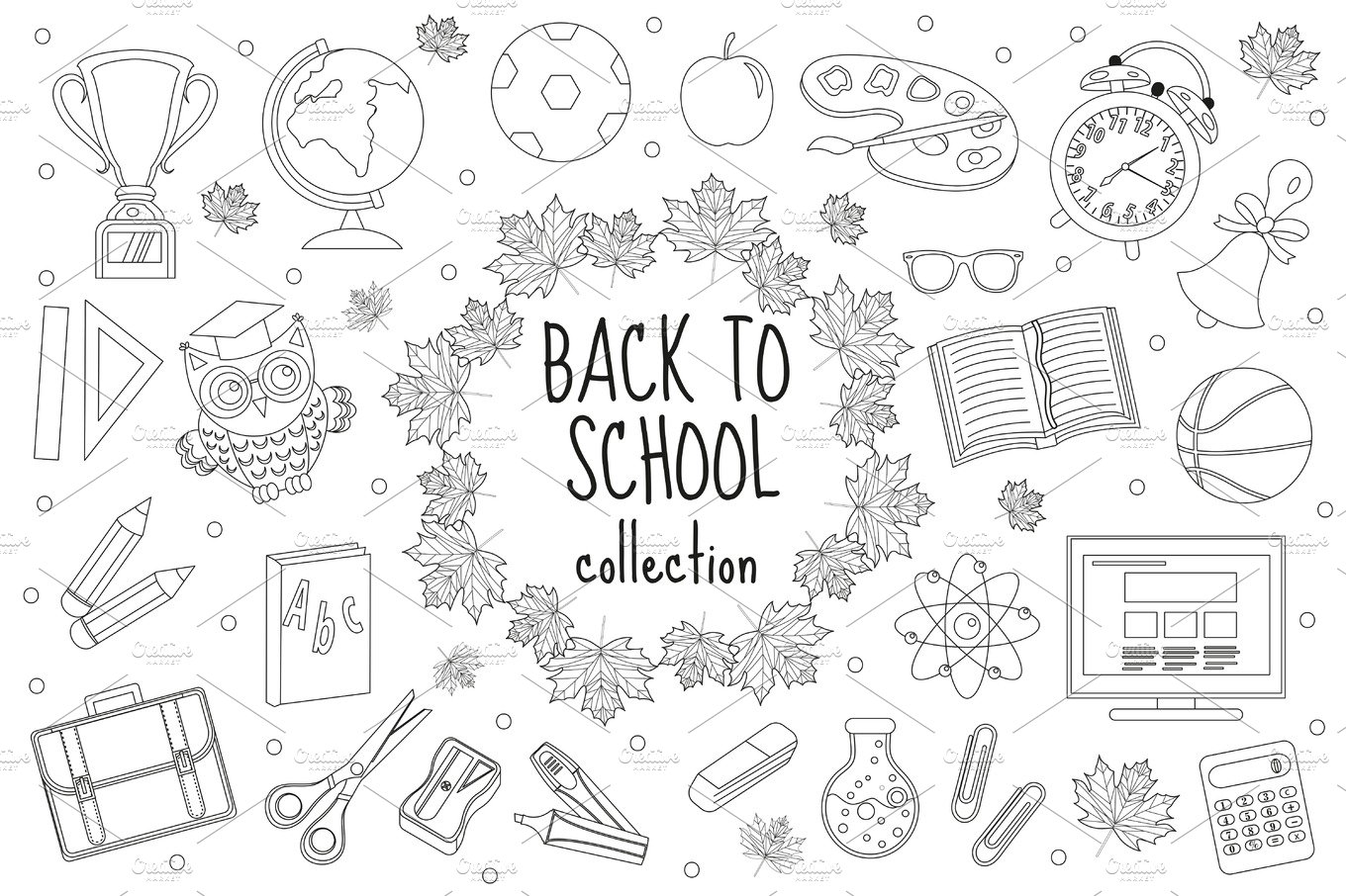 Back to school set of icons, line style. Education collection of doodle des... cover image.
