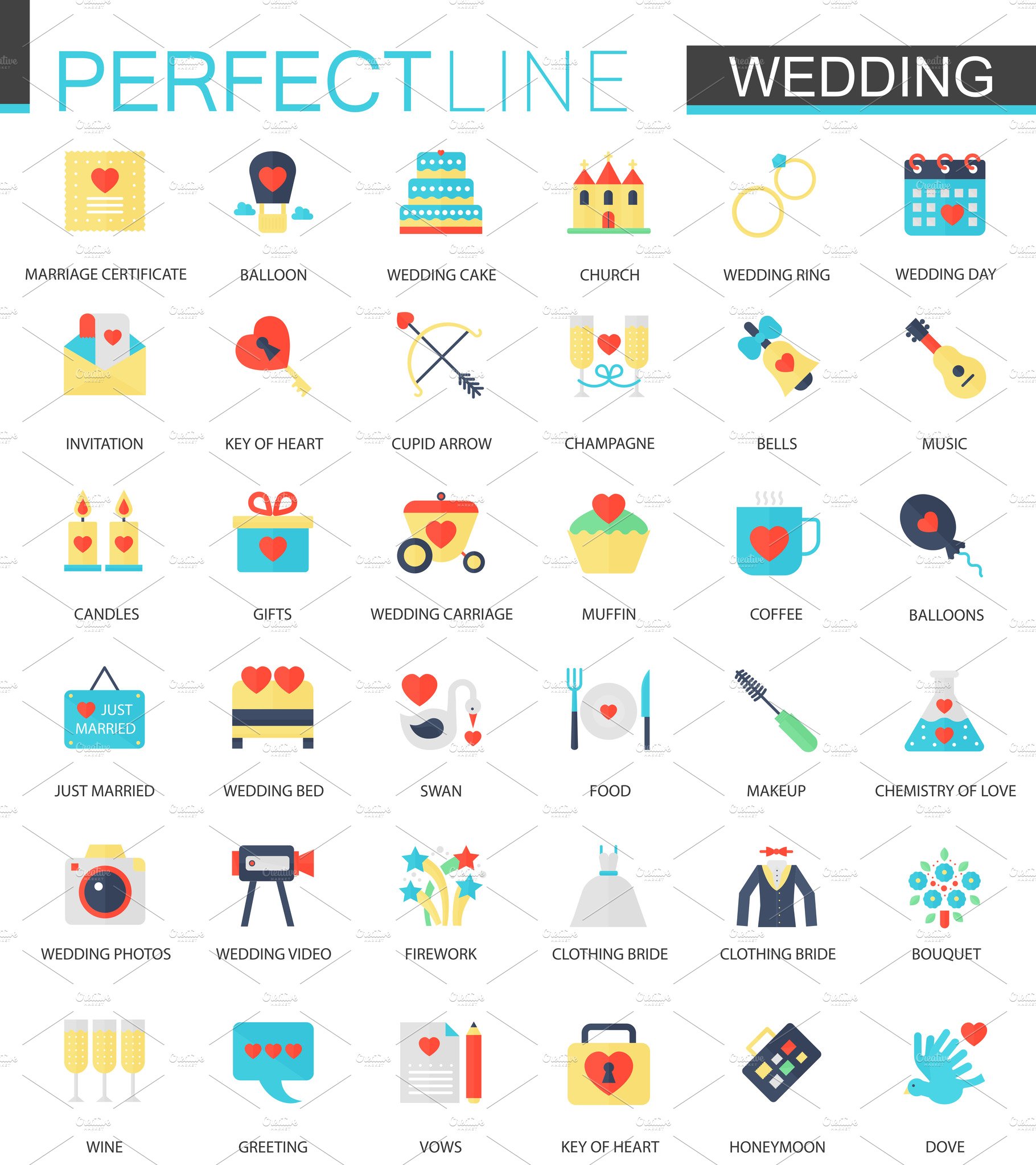 Wedding icons isolated. cover image.