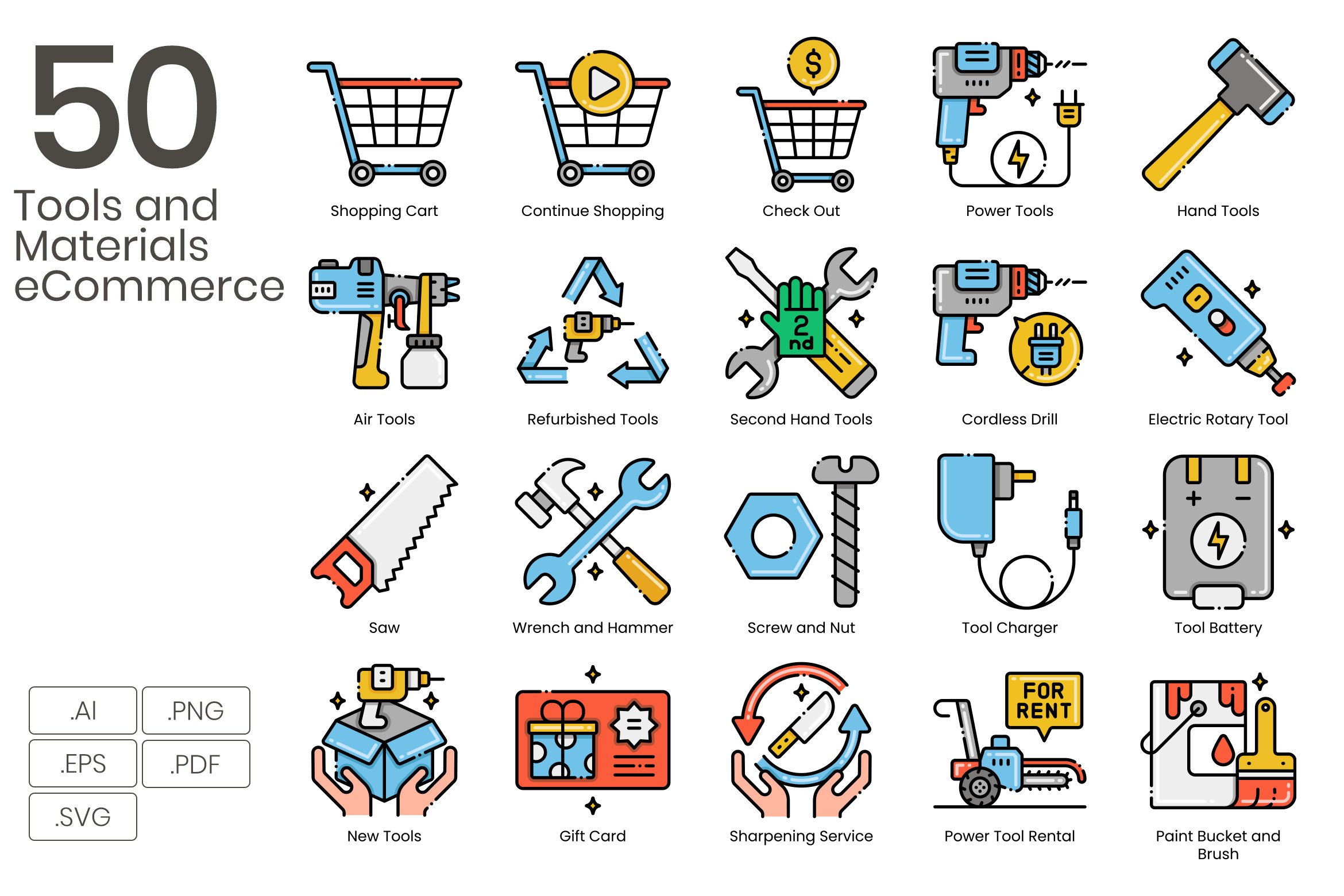 Tools and Materials eCommerce Icons cover image.