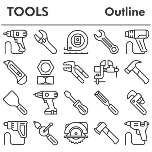 Set, tools icons set cover image.