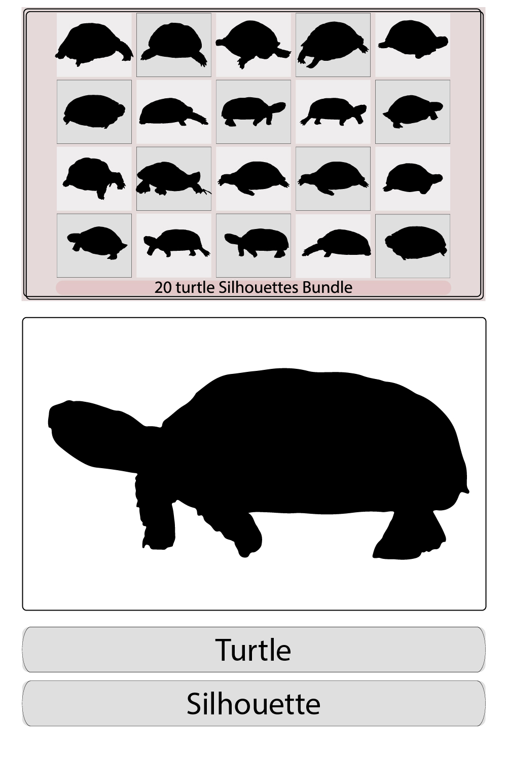Turtle Vector Silhouettes,Sea turtle icon,Silhouettes turtle-vector,Silhouette of a sea turtle pinterest preview image.