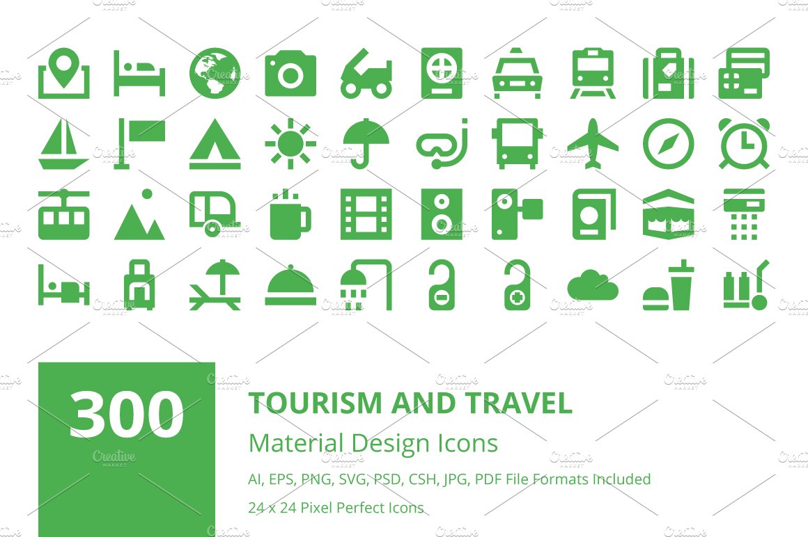 300 Tourism and Travel Material Icon cover image.