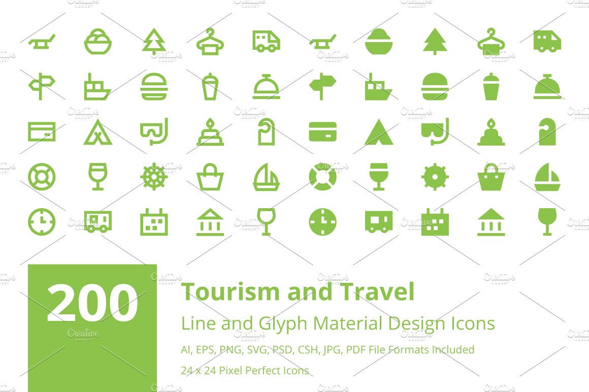 200 Tourism and Travel Material Icon cover image.