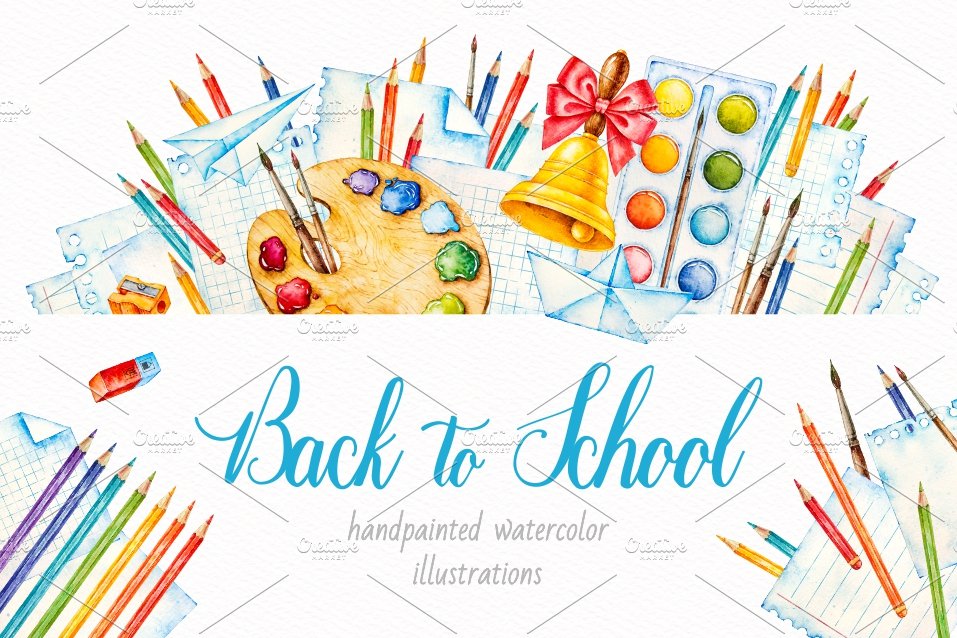 Back to School. Watercolor cover image.