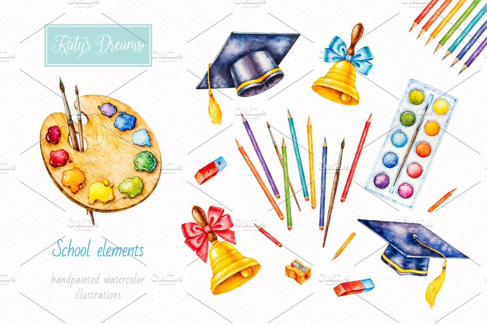 Back to School. Watercolor preview image.