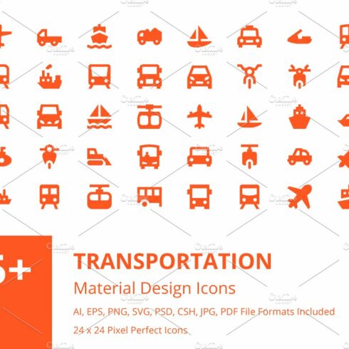 90 Transportation Material Icons cover image.