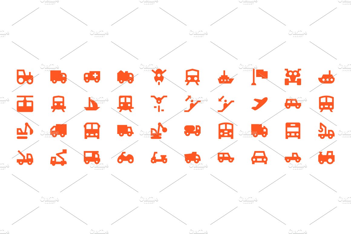 90 Transportation Material Icons preview image.