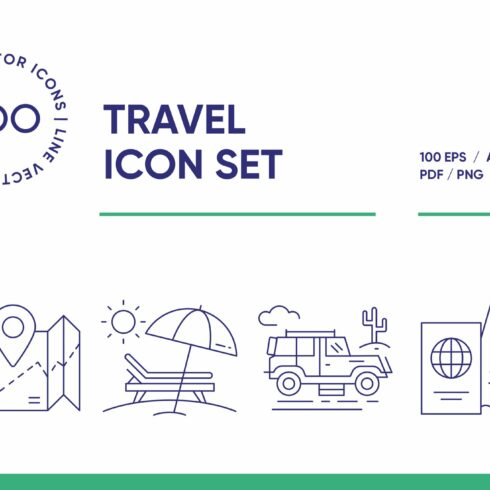 Travel & Landmarks Line Icon Set cover image.