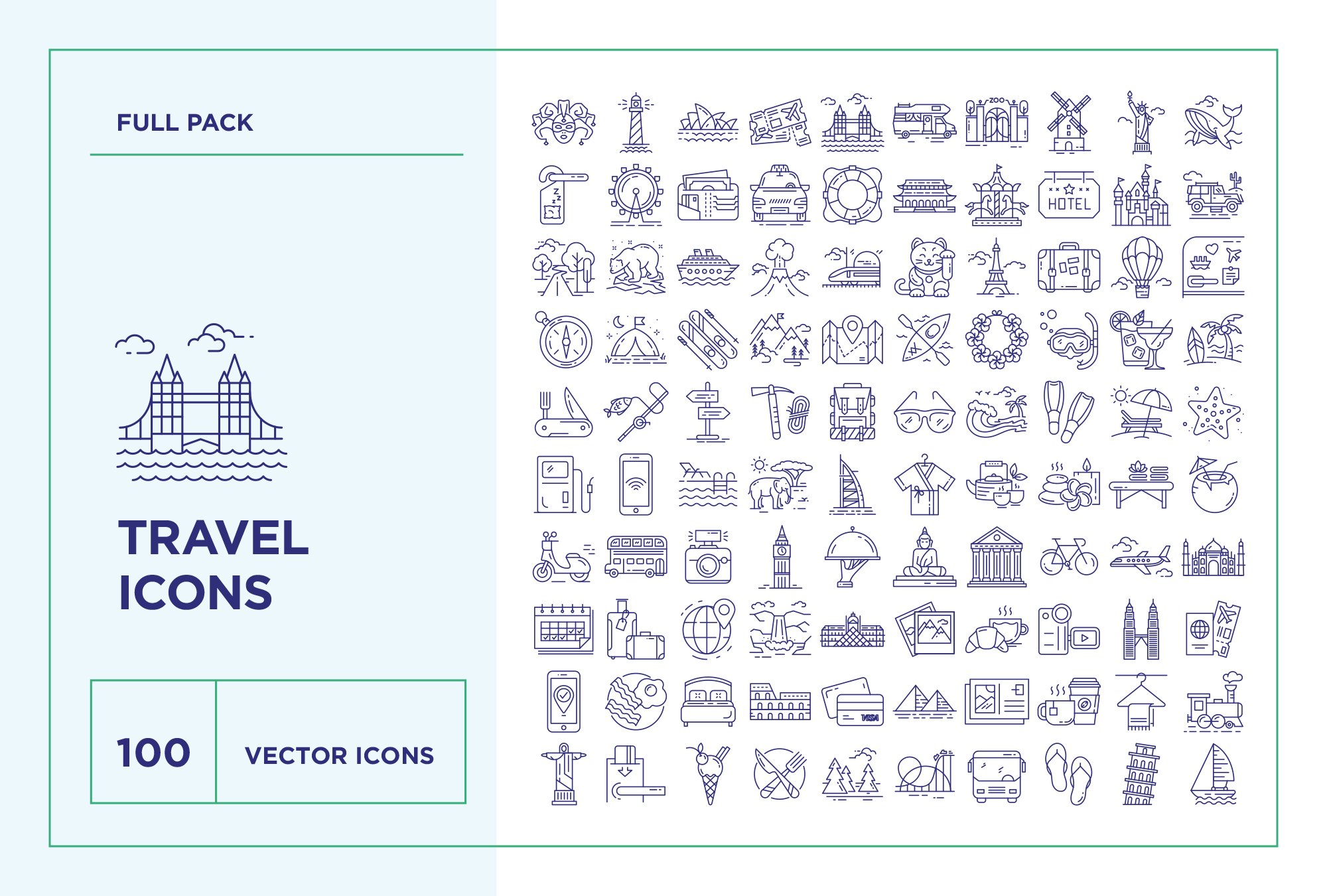 Travel & Landmarks Line Icon Set preview image.