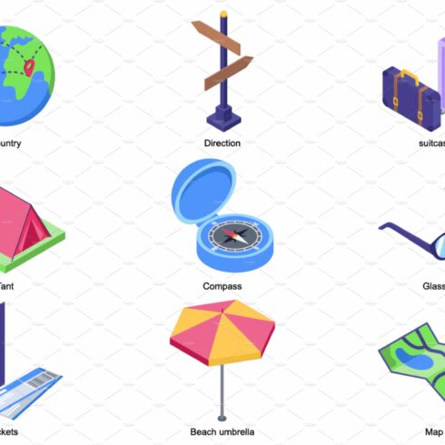 Travel vacation 3d isometric icons cover image.