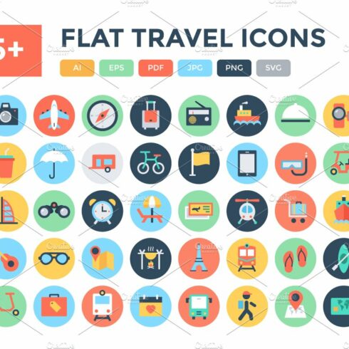 125+ Flat Travel Icons cover image.