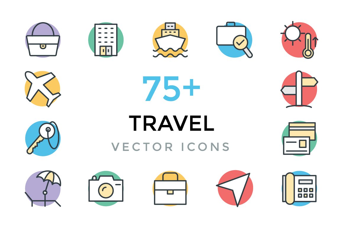 75+ Travel Vector Icons cover image.