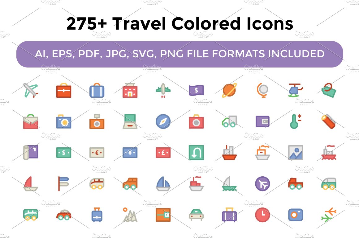 275+ Travel Colored Icons cover image.