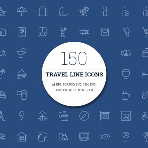 150 Travel Line Icons cover image.