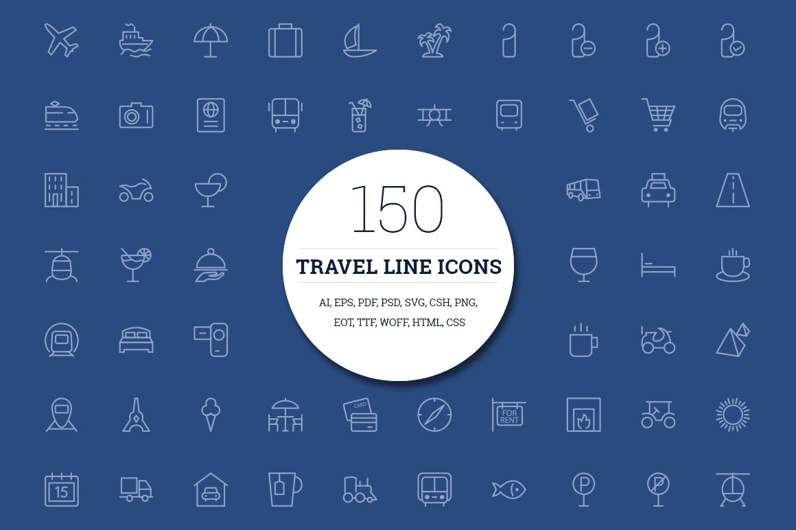 150 Travel Line Icons cover image.