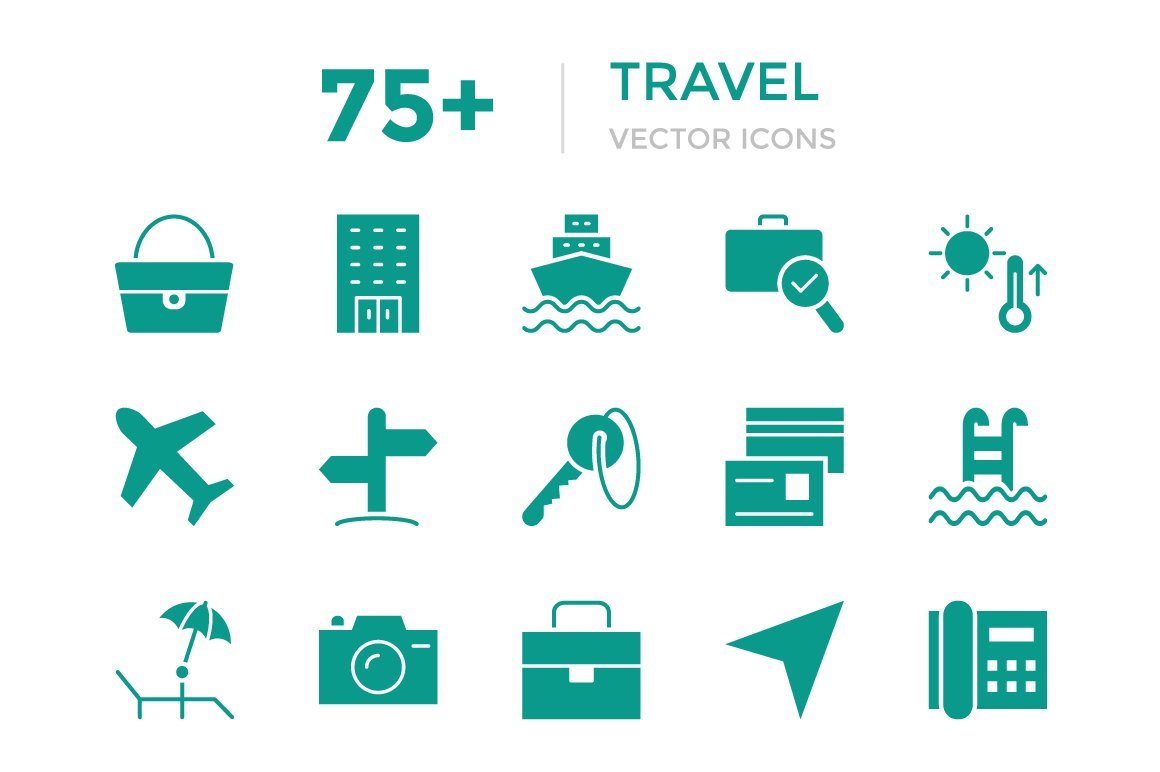 75+ Travel Vector Icons cover image.