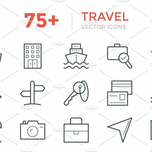 75+ Travel Vector Icons cover image.