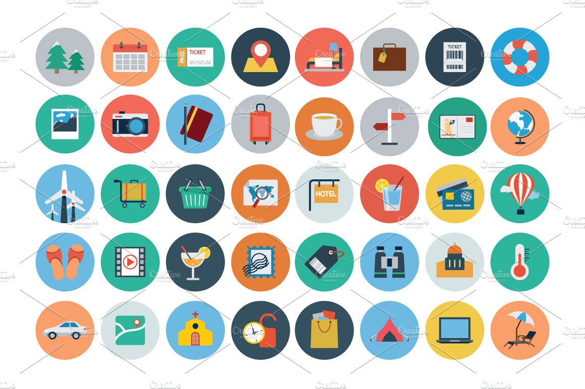 120 Travel Flat Icons preview image.