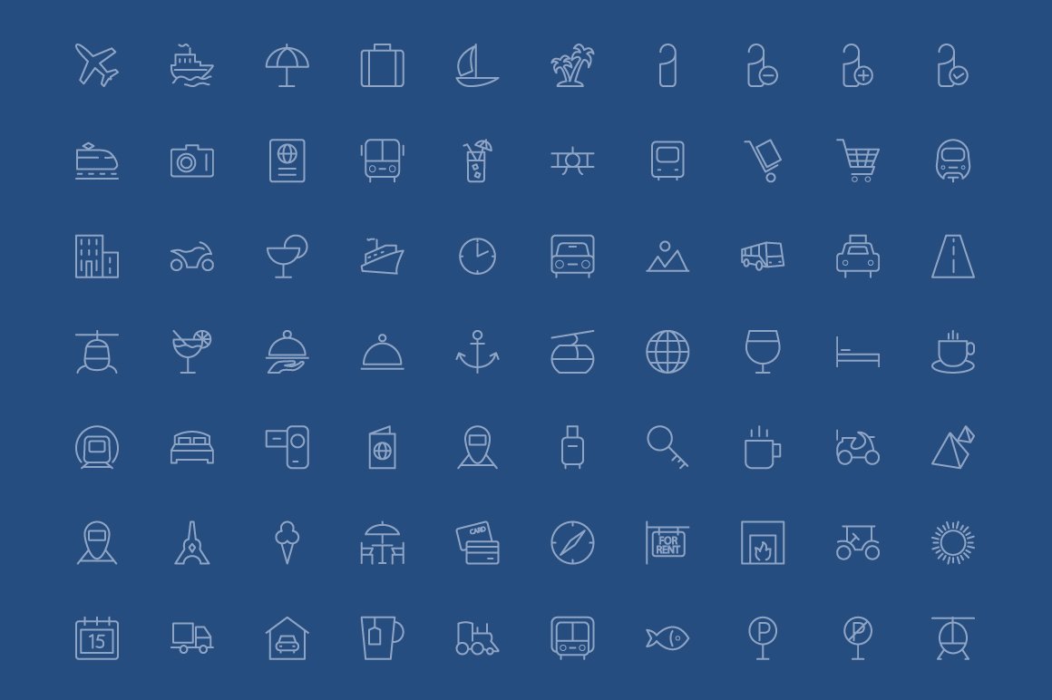 150 Travel Line Icons preview image.