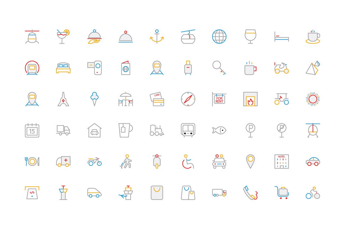 150 Travel Colored Line Icons preview image.