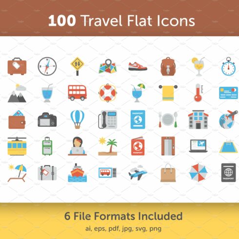 100 Flat Icons Set of Travel cover image.