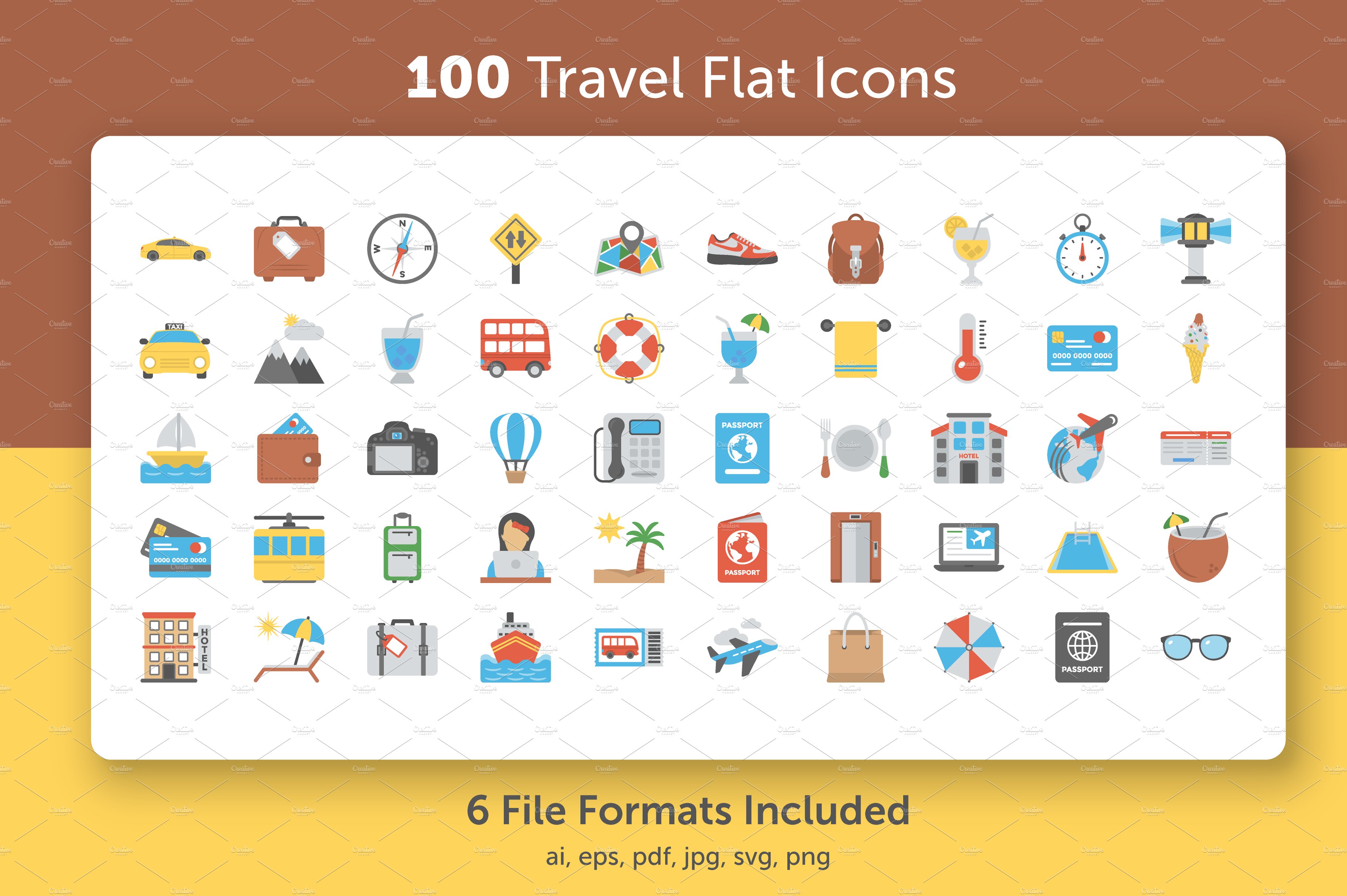 100 Flat Icons Set of Travel cover image.