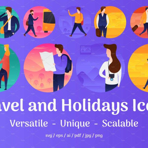 60 Travel and Holidays Vector Icons cover image.