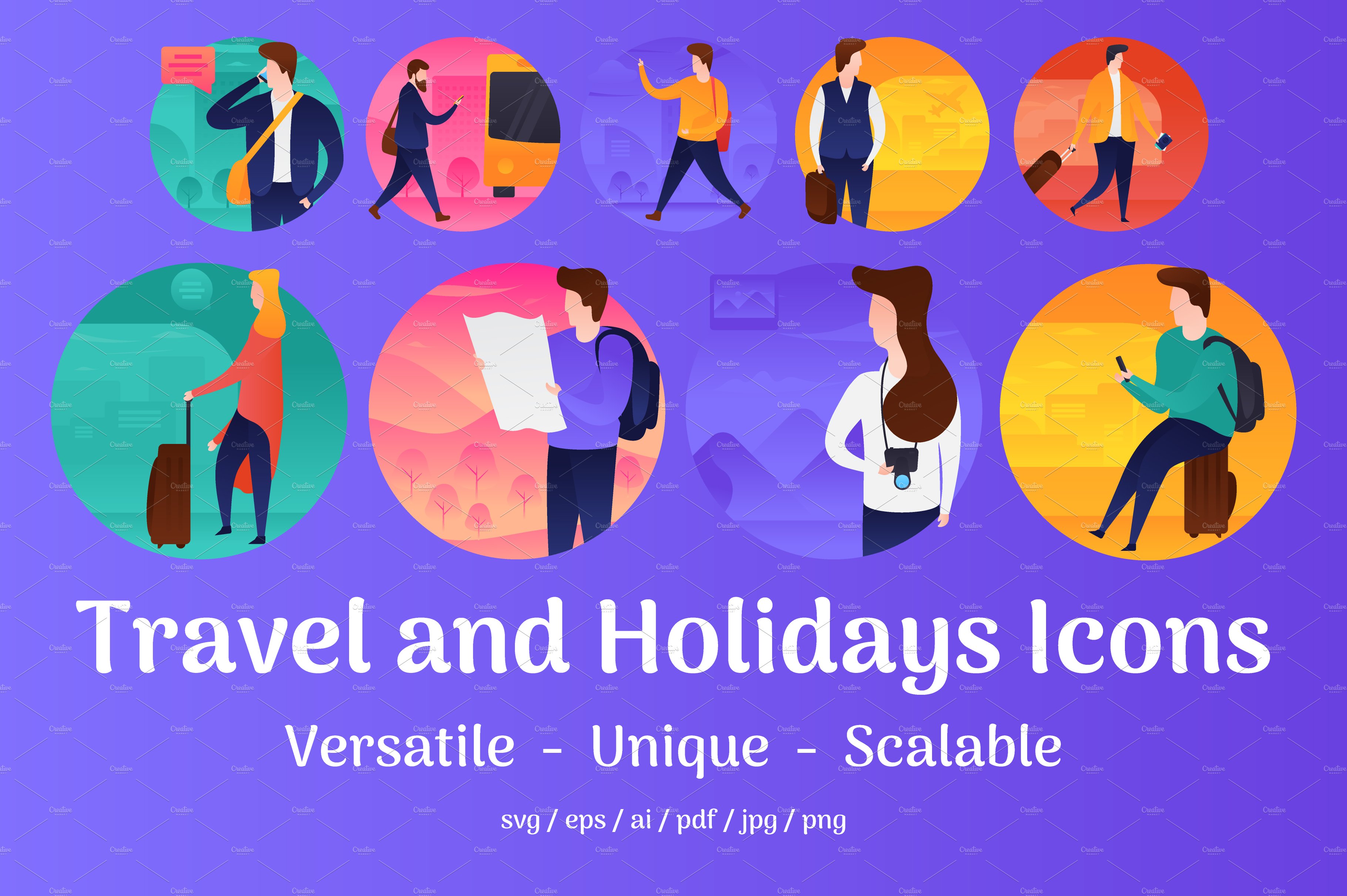 60 Travel and Holidays Vector Icons cover image.