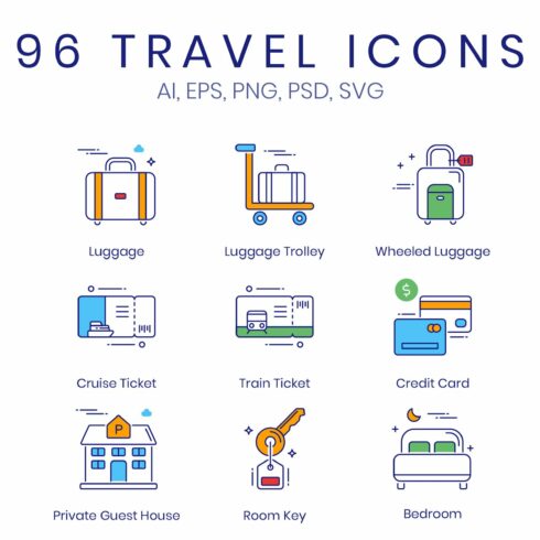 96 Tourism & Travel Icons cover image.