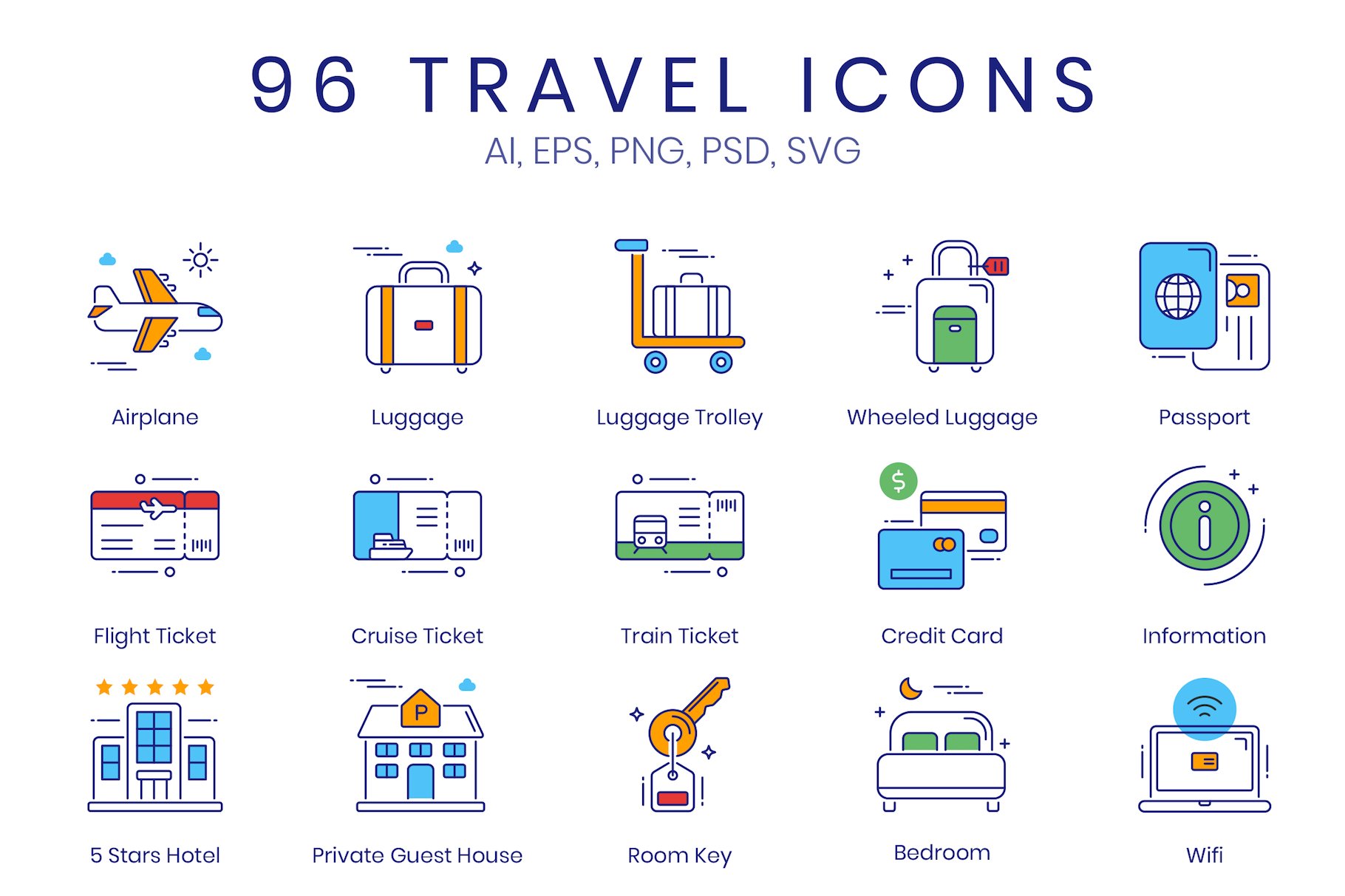 96 Tourism & Travel Icons cover image.