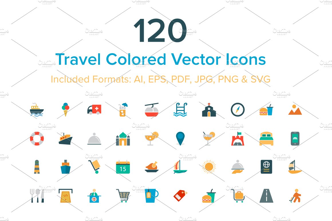 120 Travel Colored Vector Icons cover image.