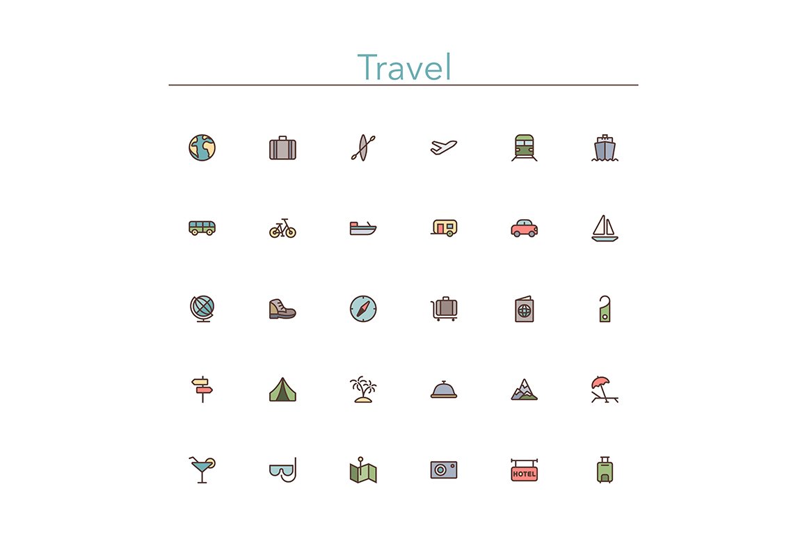 Travel Colored Line Icons cover image.