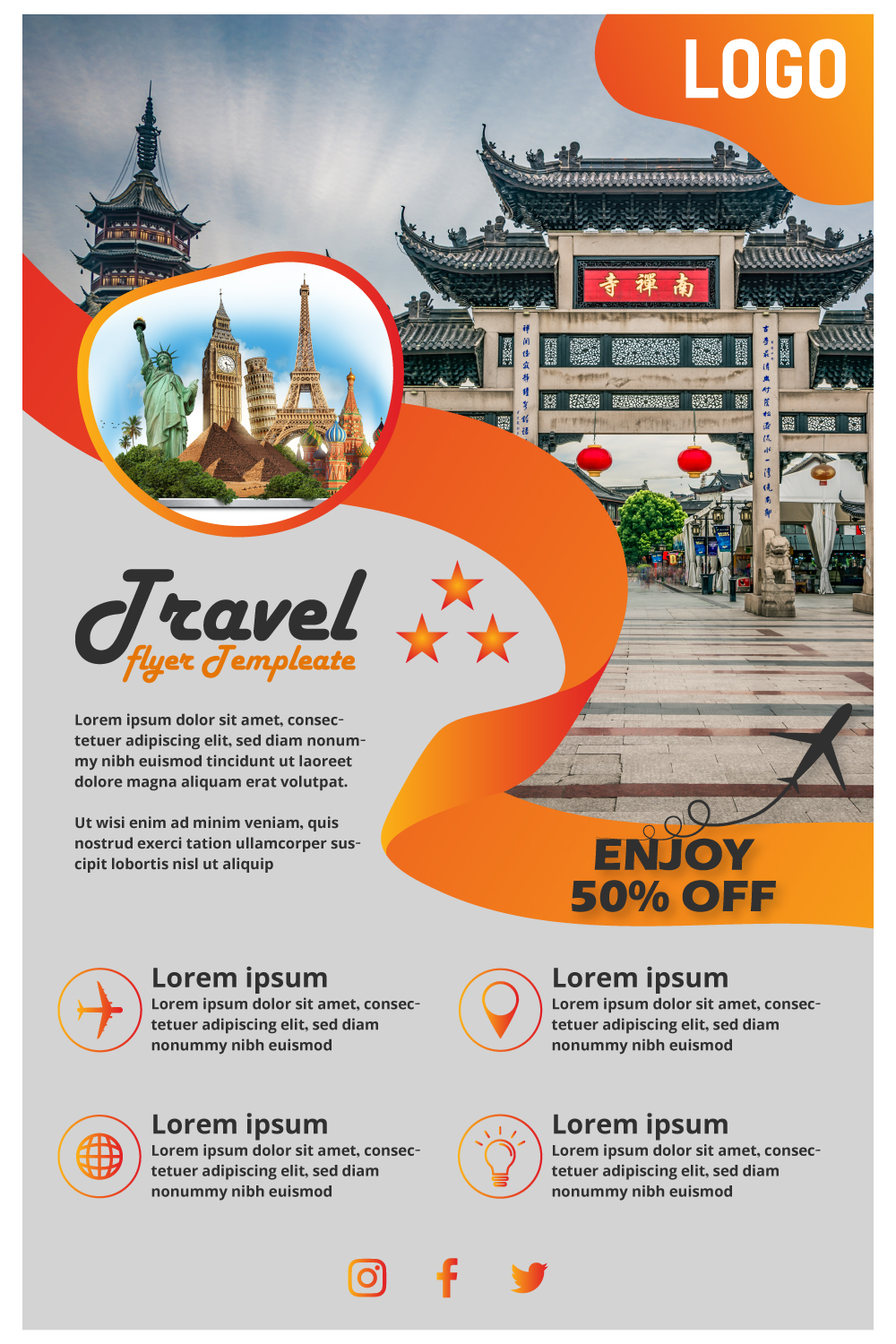 Travel Tour Flyer Template Design pinterest preview image.