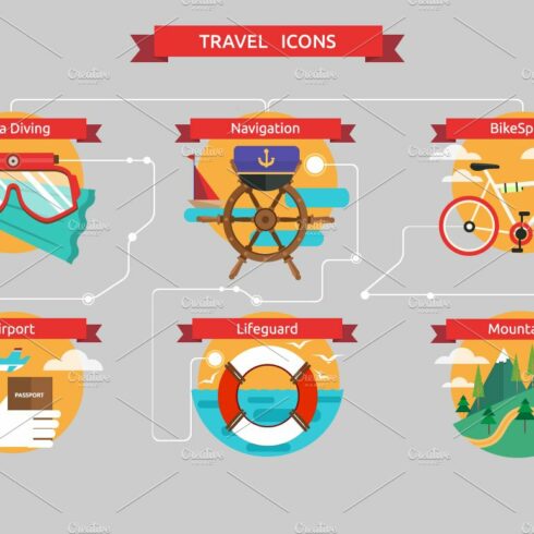 Vector traveling icons cover image.