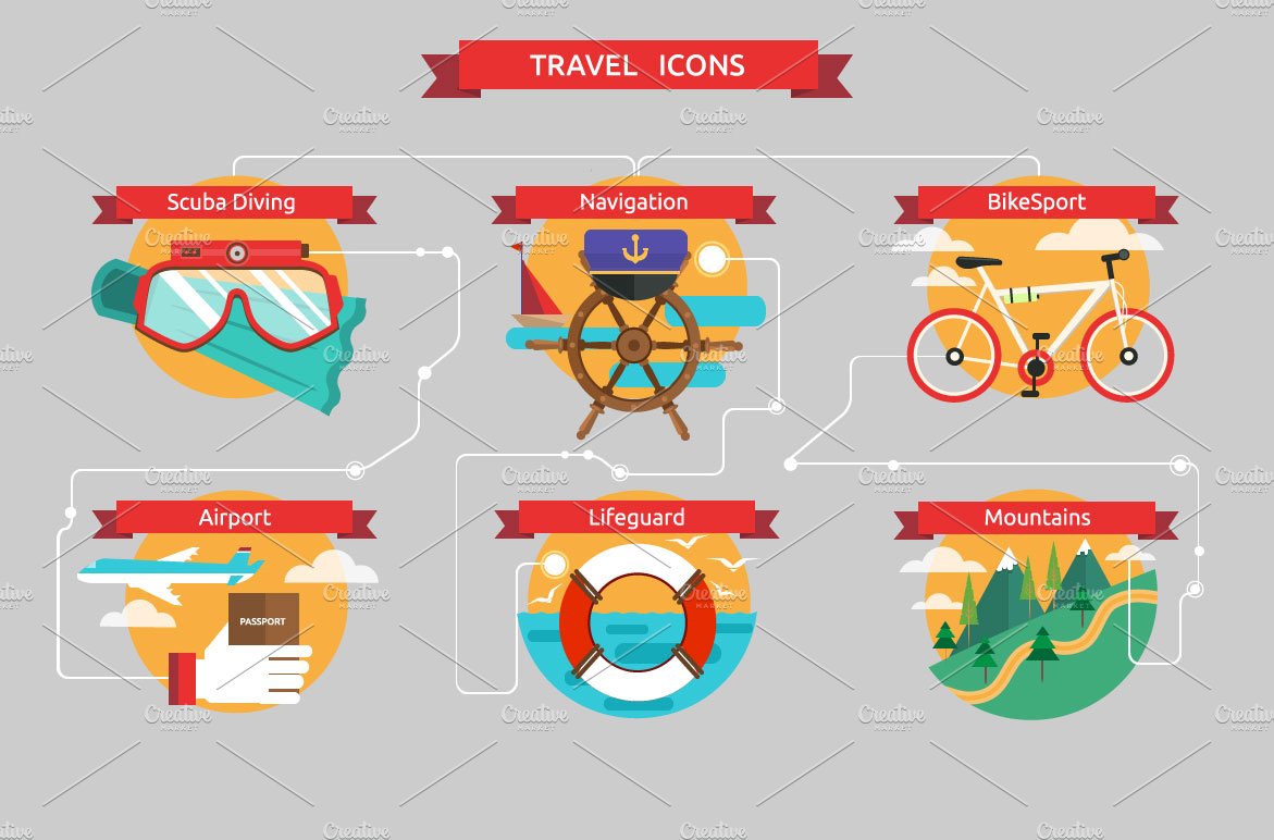 Vector traveling icons cover image.