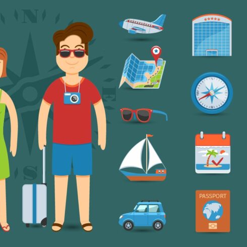 Vacation And Travel Flat Icons Set cover image.